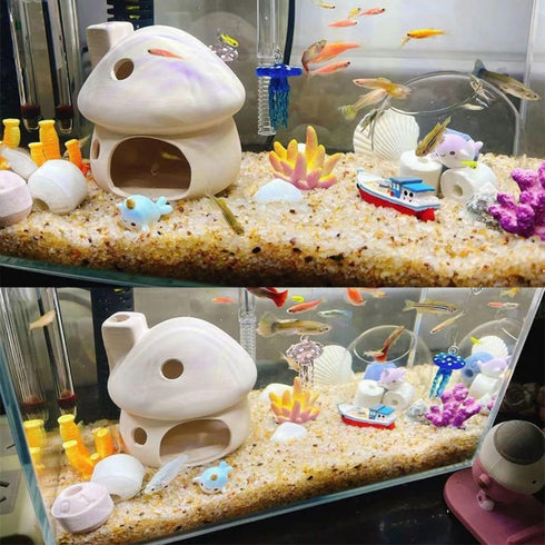 Saim Upgrade Aquarium Mushroom House, Ceramic Cave Decorations for Pleco Shrimp to Rest and Breed