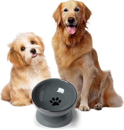 ONTUBE Ceramic Raised Cat Dishes or Small Dog Bowl, Pet Food or Water Bowls, 5.3-Inch 10oz (Gray)