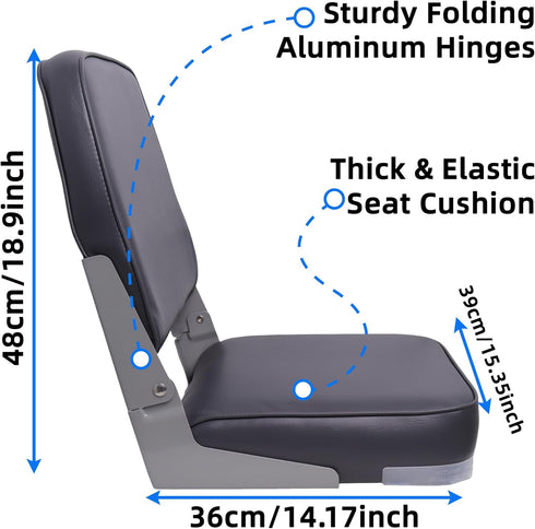 VANCUS Low/High Back Folding Boat Seats - Waterproof Captain Fishing Chair for Jon/Pontoon/Canoe/Bass Tracker Boats