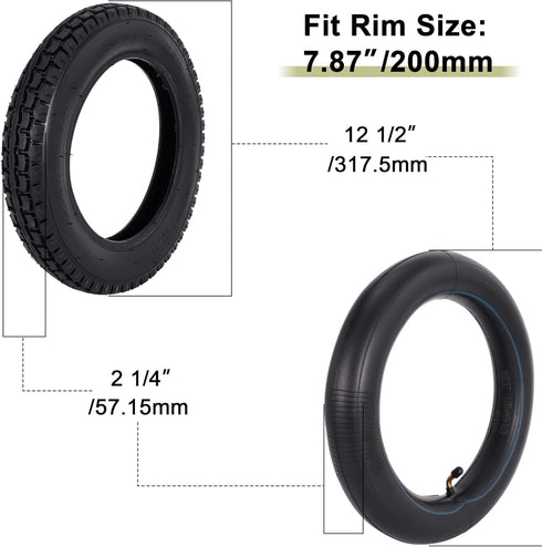 SOGIME 12.5 x 2.25 Tire Inner Tube, 12 1/2 x 2 1/4 E-Bike Tire and Tube with Angled Valve Stem, Black 2 Pack