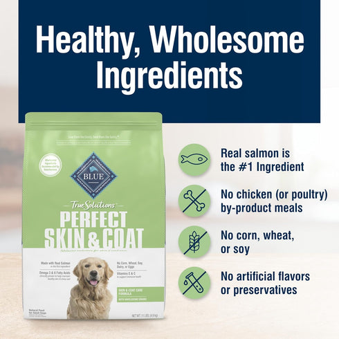 Blue Buffalo True Solutions Perfect Skin & Coat Natural Dry Dog Food, Salmon, 11-lb. Bag