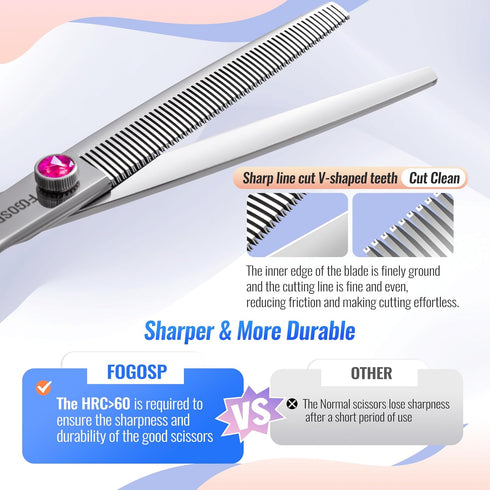 Professional Long Dog Thinning Shears 7.5 in, 50 Teeth Japan 440C Stainless Steel Grooming Scissors for Dogs & Cats