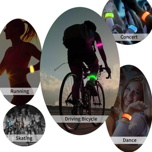 Pack of 6 LED Light Up Band Slap Bracelets for Night Safety, Cycling, Walking, Running, Concerts, Camping