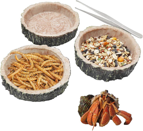3 Pack Reptile Water Dish Food Bowls, Hermit Crab Food Dish, Bearded Dragon Water Bowl for Tortoise, Turtle, Frog