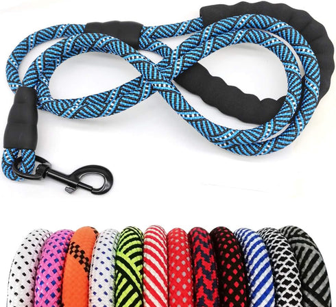 MayPaw Heavy Duty Rope Dog Leash, 3/4/5/6/7/8/10/12/15 FT Nylon Leash with Soft Padded Handle for Large Medium Dogs,
