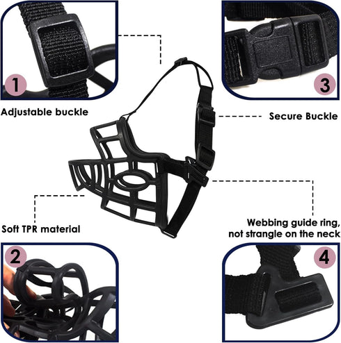 Dog Muzzle - Breathable Basket Muzzles for Small to X-Large Dogs, Stop Biting, Barking, Chewing (L - Black)