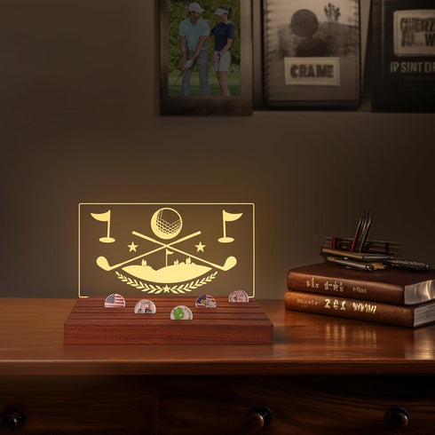 CoolGift Mart Light Up Golf Ball Marker Display, Wooden Acrylic Accessories with Warm White Color Lights USB Powered