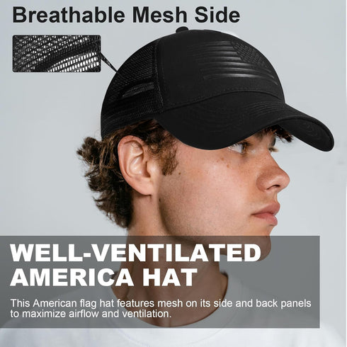 Oversize XXL American Flag Trucker Hat, Sport Snapback Hat, Large Size Breathable Mesh Baseball Cap for Men