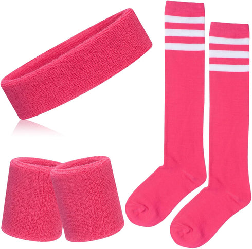 ONUPGO 5 Pieces Sweatbands Striped Socks Set,Sports Headband Wristbands High Tube Socks