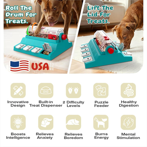 2 KADTC Dog Puzzle Toy, XL Size, Levels of Challenge, Paw-Activated Rolling Treat Dispenser, Slow Feeder & Mental