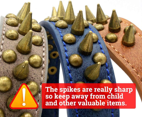 Bronze Pointed Stud Anti-Bite Spiked Studded Dog Collar, Pink, S