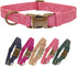 THAIN Soft Leather Dog Collar, Heavy Duty Padded Quick Release Adjustable Collar for Small Medium Dogs (M, Pink)