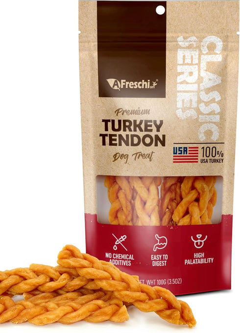 Afreschi Turkey Tendon Dog Treats for Classic Series, All Natural, Human Grade, Training Chew, USA Sourced