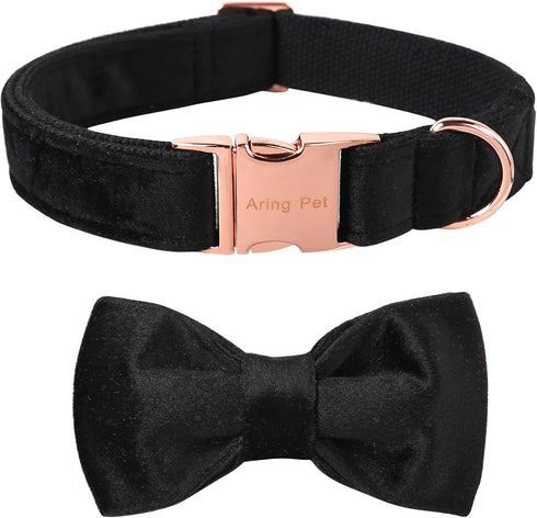 ARING PET Bowtie Dog Collar, Velvet Dog Collars with Removable Bowtie, Adjustable for Girl and Boy Dogs