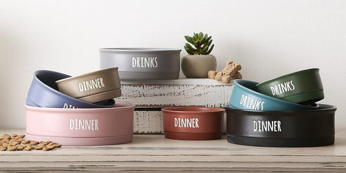 Bone Dry Ceramic Pet Bowls for Dogs & Cats, Dishwasher & Microwave Safe, Non-Slip Bottom, Medium Set, Black