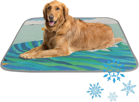 imiBBWQu Cooling Dog Bed Summer Waves Penguins Cooling Crate Mat for Dogs Washable