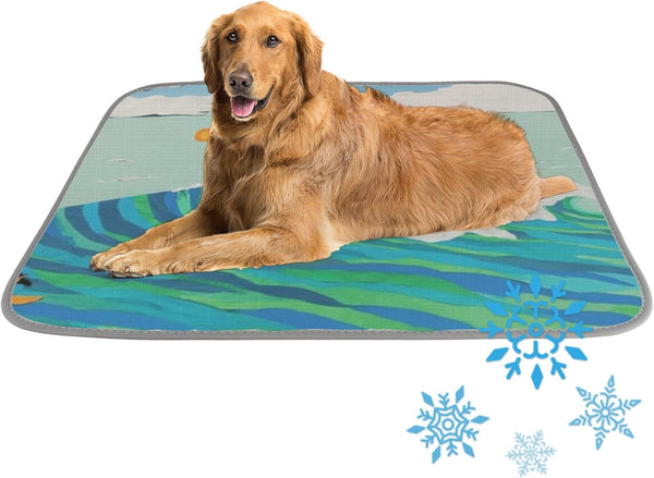 imiBBWQu Cooling Dog Bed Summer Waves Penguins Cooling Crate Mat for Dogs Washable