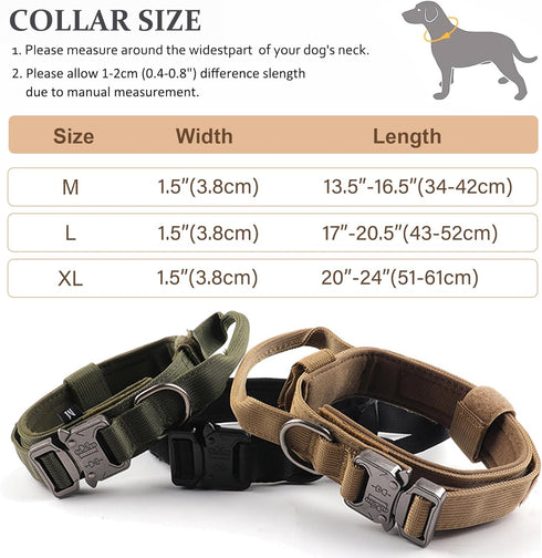 Adjustable Tactical Dog Collar, Military Nylon with Control Handle & Heavy Quick-Release Metal Buckle for Large Medium