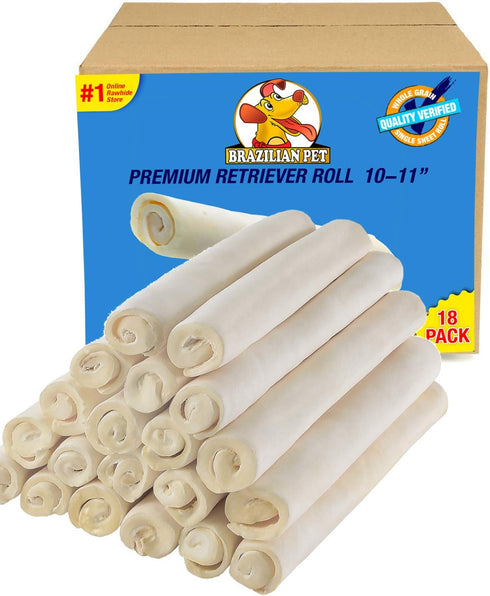 Premium Retriever Rolls 10-11 inch (18 Pack) - 100% Natural Single Sheet Rawhide