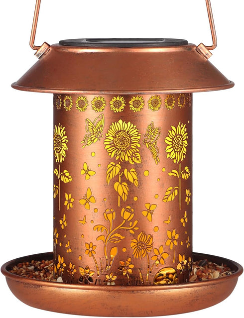 Solar Bird Feeder for Outdoors, Waterproof Hanging Garden Decor with Solar Lanterns, Metal Wild Bird Feeders (Sunflower)