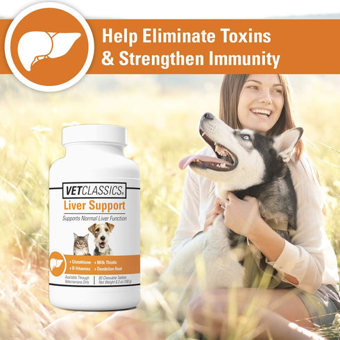Vet Classics Liver Support Supplement for Dogs & Cats, 60 Chewable Tablets - B-Vitamins, Glutathione, Milk Thistle
