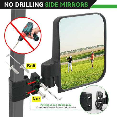 Golf Cart Side View Mirrors with Turn Signal Light - No Drilling Foldable Mirrors Compatible with Ezgo Yamaha ICON Club