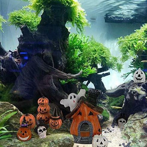 Cartoon Pumpkin House Set - 5 in 1 Resin Aquarium Decoration for Fish & Shrimp
