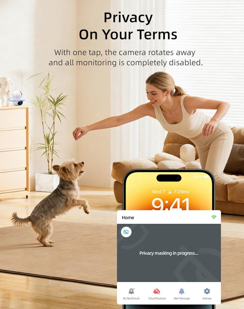 VIRTAVO 360 2Way 6 (2.4GHz/5GHz), Pet Camera Indoor for Dogs & Cats, PTZ Pet Monitor with Motion Tracking, DualLens