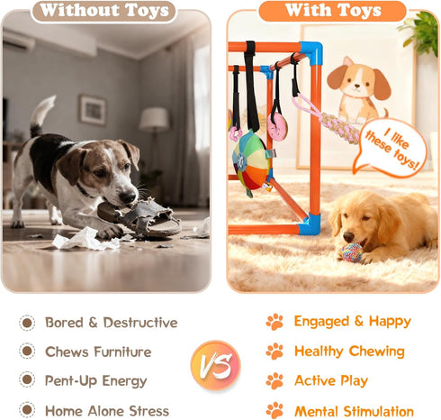 BASTIPETA 8 Puppy Play Gym with Hanging Toys Removable Dog Enrichment Playground, Indoor Jungle Gym & Activity Center