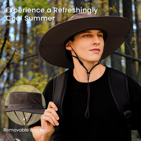 Wide Brim Hat, UPF 50++ Breathable Waterproof Cowboy Style Boonie Hat, UV Protection