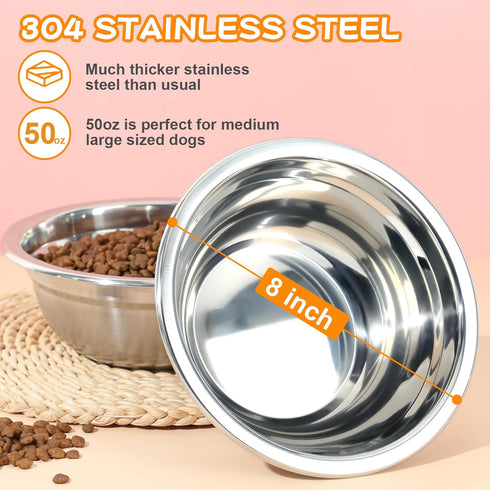 2 Pack 8" Stainless Steel Dog Bowls 50oz Thickened Durable Replacement Dog Food Bowls for Food and Water, Fit for COMESOON Dog Bowl Stand DB-B01/DB-B03