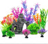 13Pcs Fish Tank Artificial Plastic Plants & Cave Rock Decor Set - Aquarium Decorations Kit