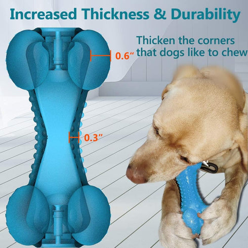 SCHITEC Two Squeaky Dog Chew Toys - Tough Indestructible Rubber Bone with Toothbrush for Large Medium Dogs