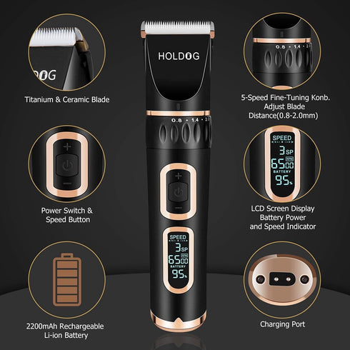 Dog Clippers Professional Heavy Duty Grooming Clipper, 3-Speed Low Noise Rechargeable Cordless Tools for Thick Coats