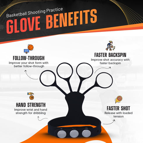 FNBX FlickGlove Basketball Shooting Aid, Training Equipment Set of 3 Silicone Strap Resistances, White, Black, Orange