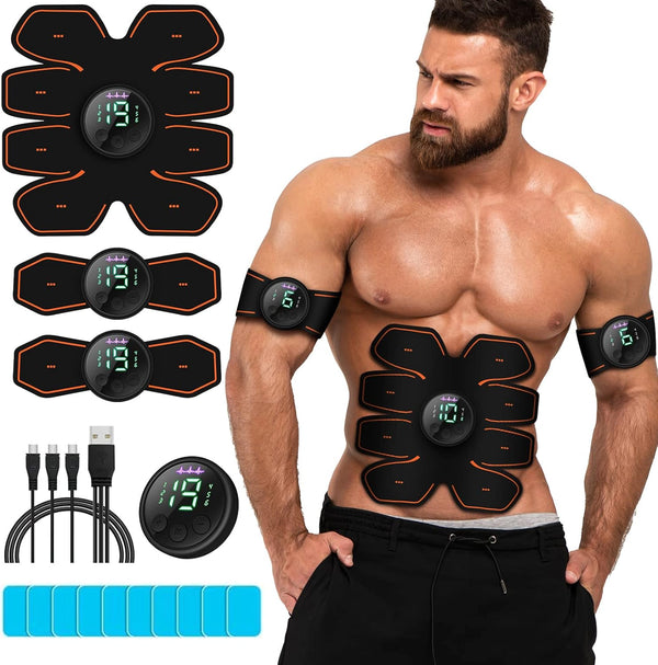 Grexemin ABS Stimulator Workout Equipment, Ab Machine USB Rechargeable Gear for Abdomen/Arm/Leg, Strength