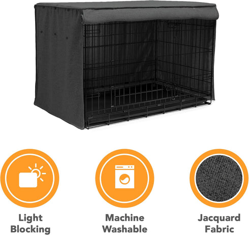 Friends Forever Metal Dog Crate Cover 36 inch, Wire Dog Kennel Cover w/Light Blocking Protective Curtain, Dog Cage Cover w/Roller Shades, Machine Washable, Trucker Black