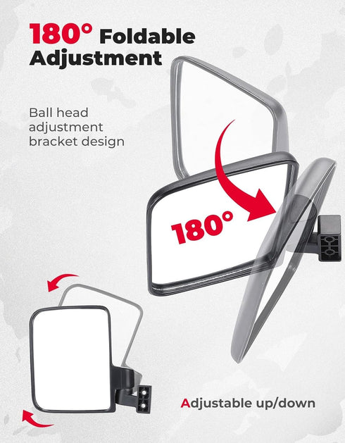 KEMIMOTO No Drilling Golf Cart Side Mirrors, Universal Folding Side View Mirrors for 0.75"-1.25" Square Rail,