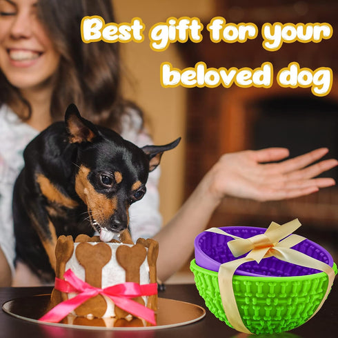 2 Pcs Silicone Dog Lick Bowl: Interactive Slow Feeder Bowls for Oral Health, Anxiety Relief, Green, Purple, Bone