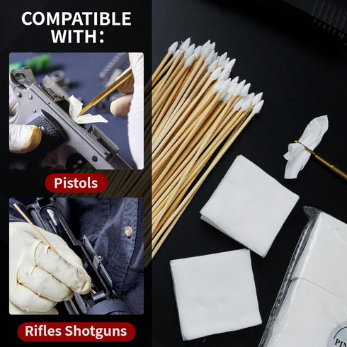 Gun Cleaning Supplies - Patches and Swabs, 6" Long Cotton Swabs, Lint Free Cloth for Most Caliber Firearms