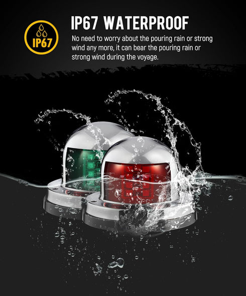 2Pcs Sailboat IP67 12V Partsam Marine Boat LED Bow Navigation Lights, Red Green Deck Port Side Starboard Sailing Signal
