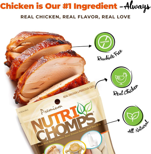 NutriChomps Dog Chews - 6-inch Braids, Rawhide-Free Dog Treats, Healthy Real Chicken, Peanut Butter and Milk flavors,