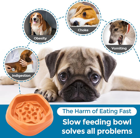 Durable Non-Slip Slow Feeder Dog Bowls, 2 Cups, Orange, BPA Free, Puzzle Feeder for Puppy and Small Dogs