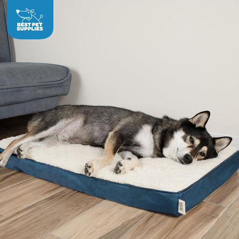 Best Pet Supplies Cute Dog Crate Mat - Waterproof Exterior, Thick Orthopedic Egg Foam Mattress - Blue, 24X16X3