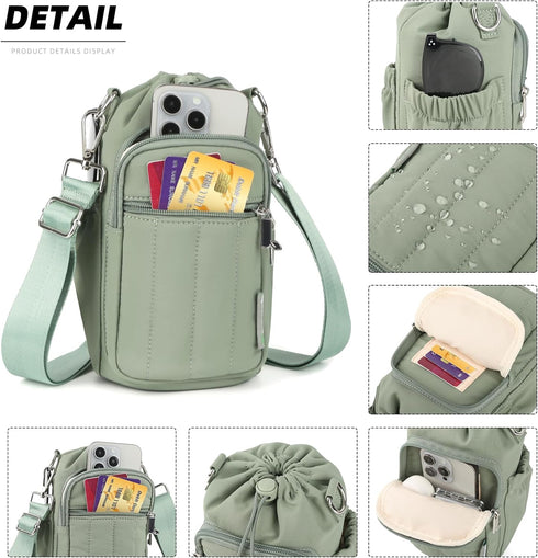Rueesh Water Bottle Holder Bag with Adjustable Strap, Insulated Bottle Carrier Bag RFID Crossbody Sling Bag for Gym
