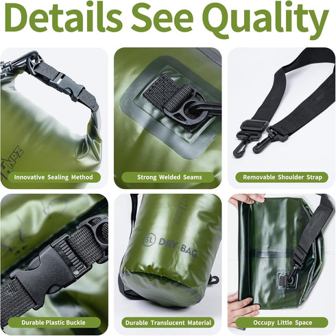 Waterproof Dry Bag, Roll Top Transparent Storage Bag, 2L/5L/10L/20L for Traveling, Swimming, Camping