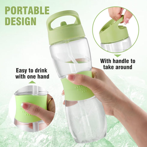 Sivaphe Clear Water Bottle with Straw, 12 oz, Portable Tritan Sports Drinking Bottle, Green