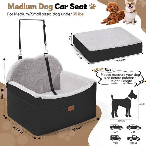 WarmInsula Dog Car Seats for Small Dogs, Detachable Dog Booster Car Seat with Storage Pockets Safety Belt, Pet Booster
