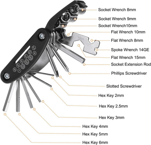 HARFINGTON 16 in 1 Bike Repair Multitool, Portable Bicycle Mechanic Repair Set for Mountain and Road Bikes