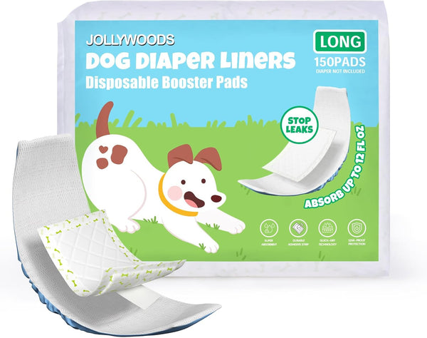 Jollywoods Dog Diaper Liners Booster Pads for Male & Female Dogs, Disposable Doggie